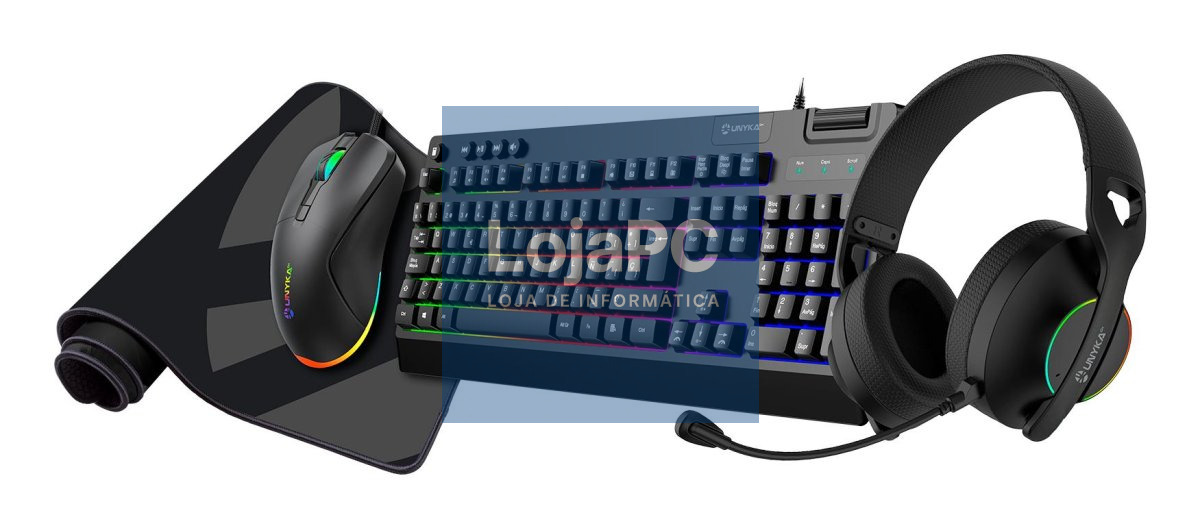 UNYKAch Pack Gaming (Teclado + Rato + Auscultadores + Tapete) NOVA 4-em-1 - PT