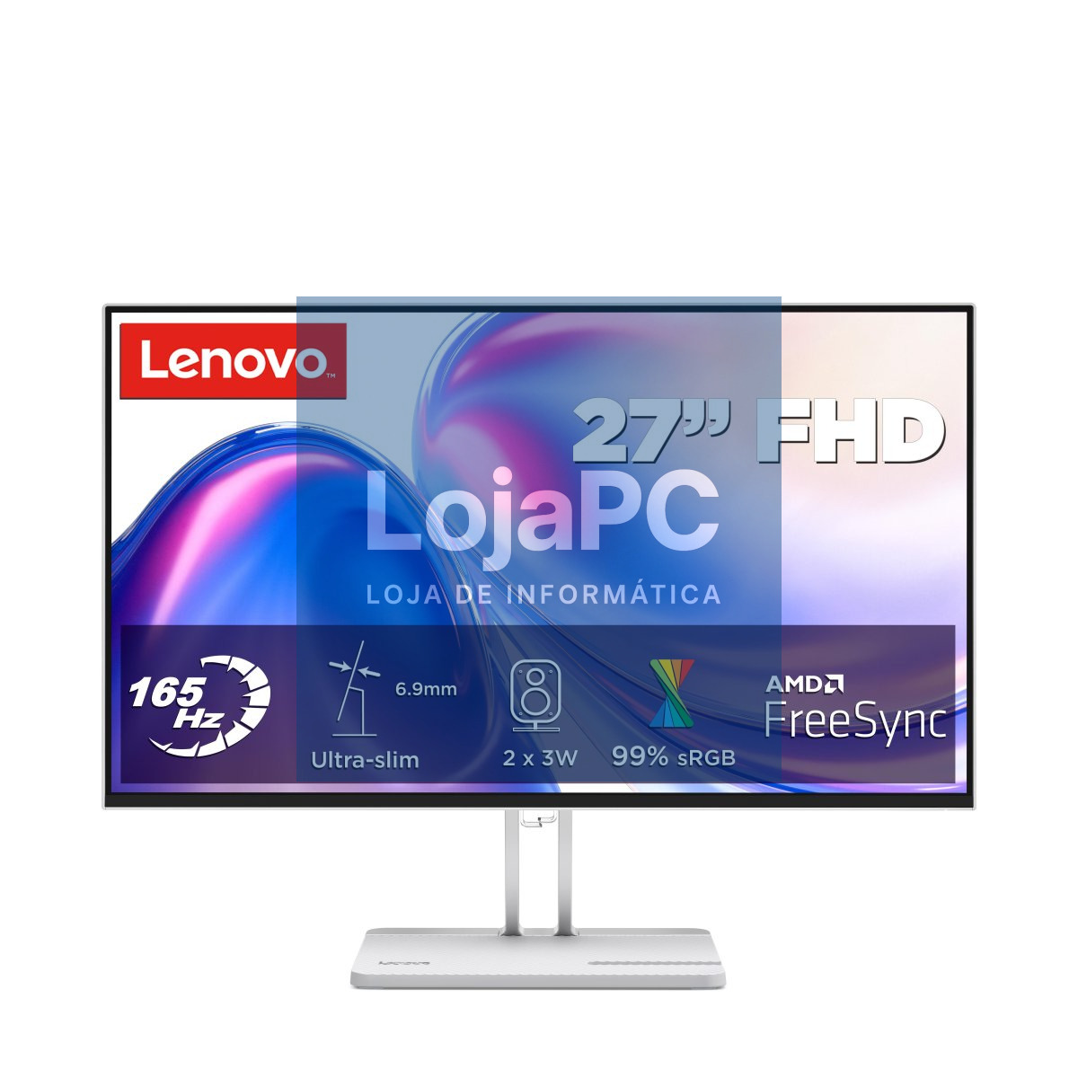 Lenovo L27-4r 27'' FHD Monitor (IPS Panel, 165Hz, 1ms MPRT, HDMI, VGA, Speakers, Metal stand with Phone Holder) - Tilt Stand