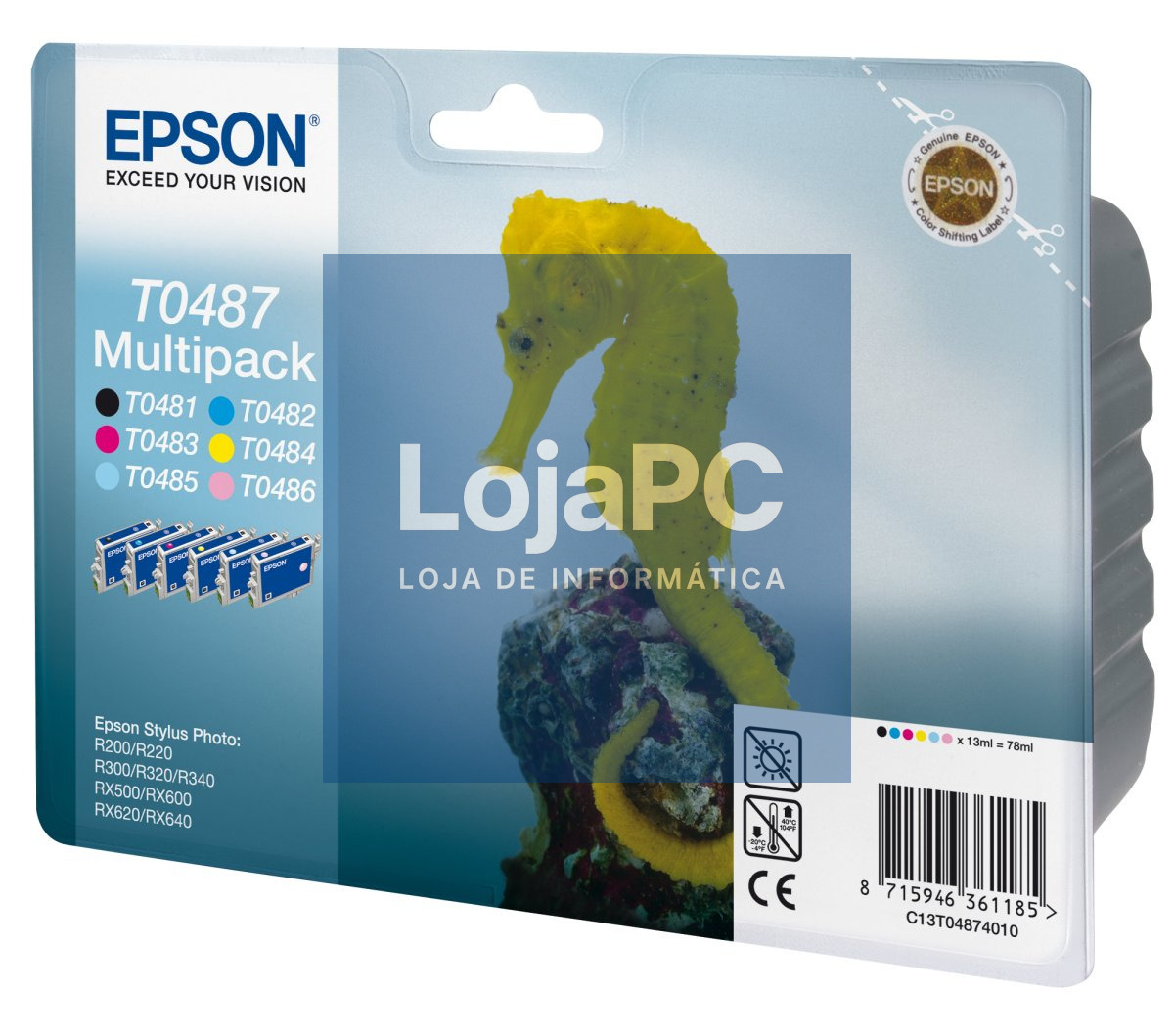 Tinteiro EPSON T0487 Multipack 6 Cores + RF -Stylus Photo R200/220/300/320/340, RX64/500/600/620