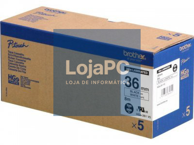 Brother Fita Alta qualidade de 8m/36mm - Branco/Preto (Cx. de 5un) - Para utilizar com PT-9500PC/9700PC/9800PCN