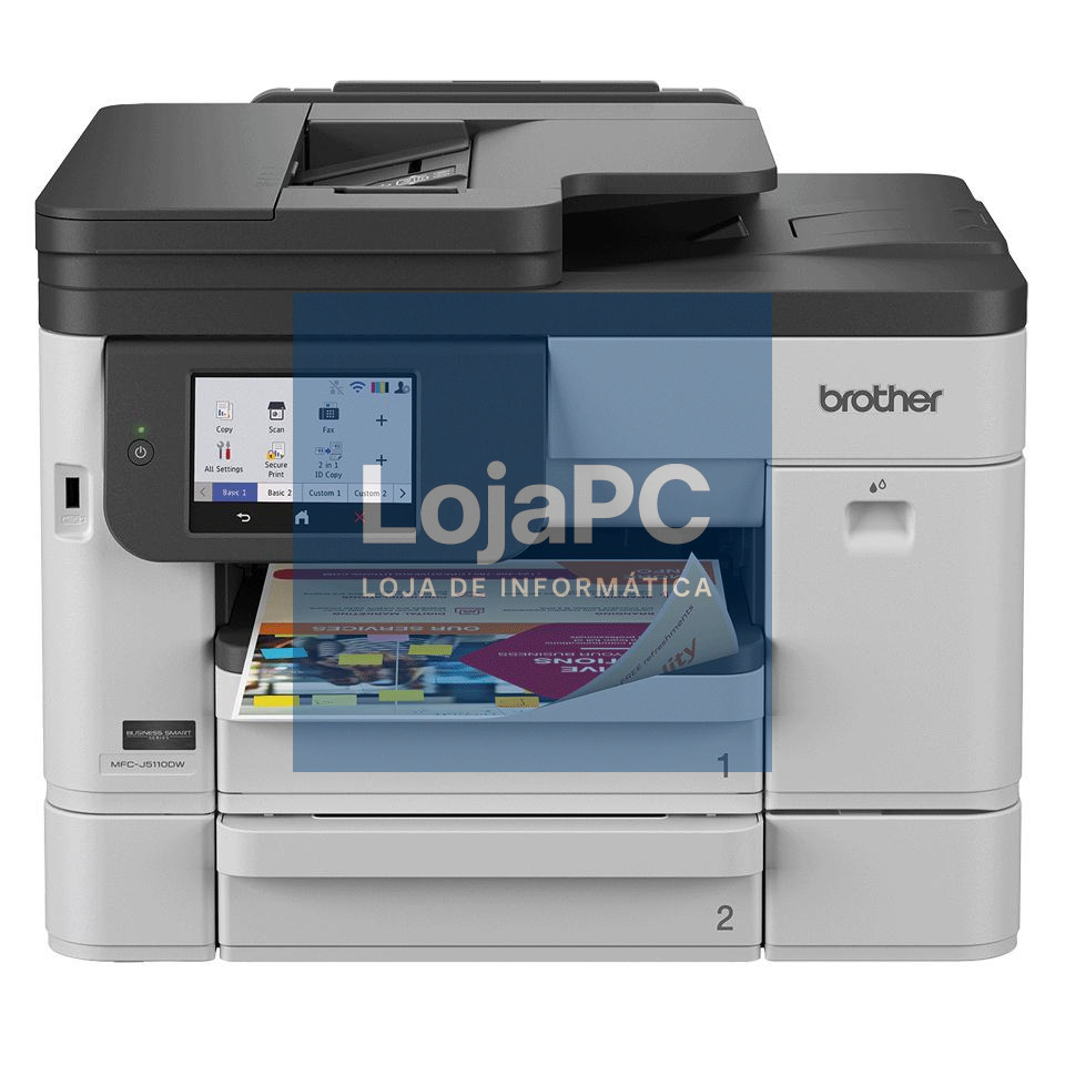 Brother MFCJ5110DW - Impressora multifunções de tinta profissional A4, WiFi, WiFi Direct e Gigabit Ethernet - Impressora | Copiadora | Scanner | Fax - Bandeja 500 folhas - Conexão móvel/Cloud - Visor