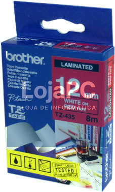 Brother Fita laminada de 12mm, comprimento: 8m - Texto branco sobre fundo vermelho