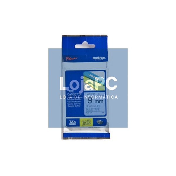 Brother Fita laminada de 9mm, comprimento: 8m - Texto preto sobre fundo azul