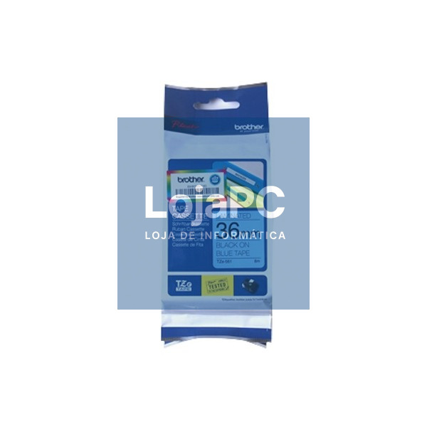 Brother Fita laminada - Texto preto sobre fundo azul. Largura: 36 mm. Comprimento: 8 m