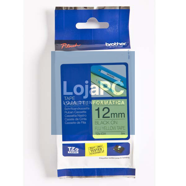 Brother Fita Fluorescente de 12 mm - Cor: fita / texto - Amarelo/Preto de 5m, para P-Touch