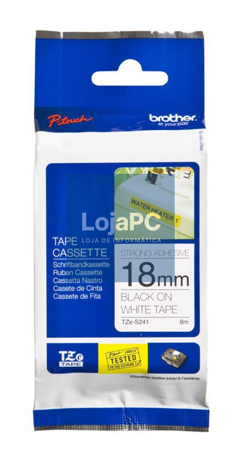 Brother Fita laminada super adesiva de 18 mm, comprimento: 8 m - Texto preto sobre fundo branco