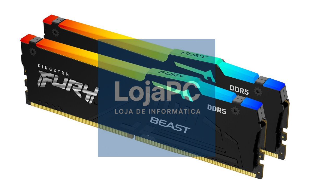 Kingston ValueRAM 64GB 6000MT/s DDR5 CL36 DIMM (Kit of 2) FURY Beast RGB 32Gbit - Apenas AMD AM5 e Intel 14ª e acima