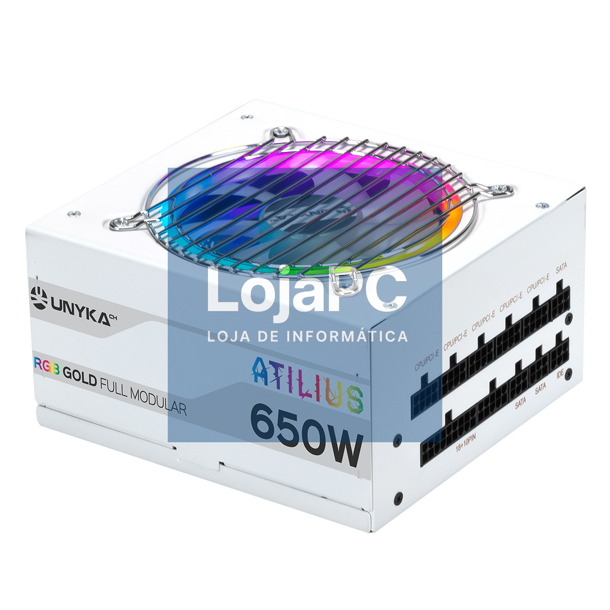 UNYKAch Fonte de Alimentação Gaming Atilius RGB 650W-WHITE -92% Eficiencia 140mm Full Modular