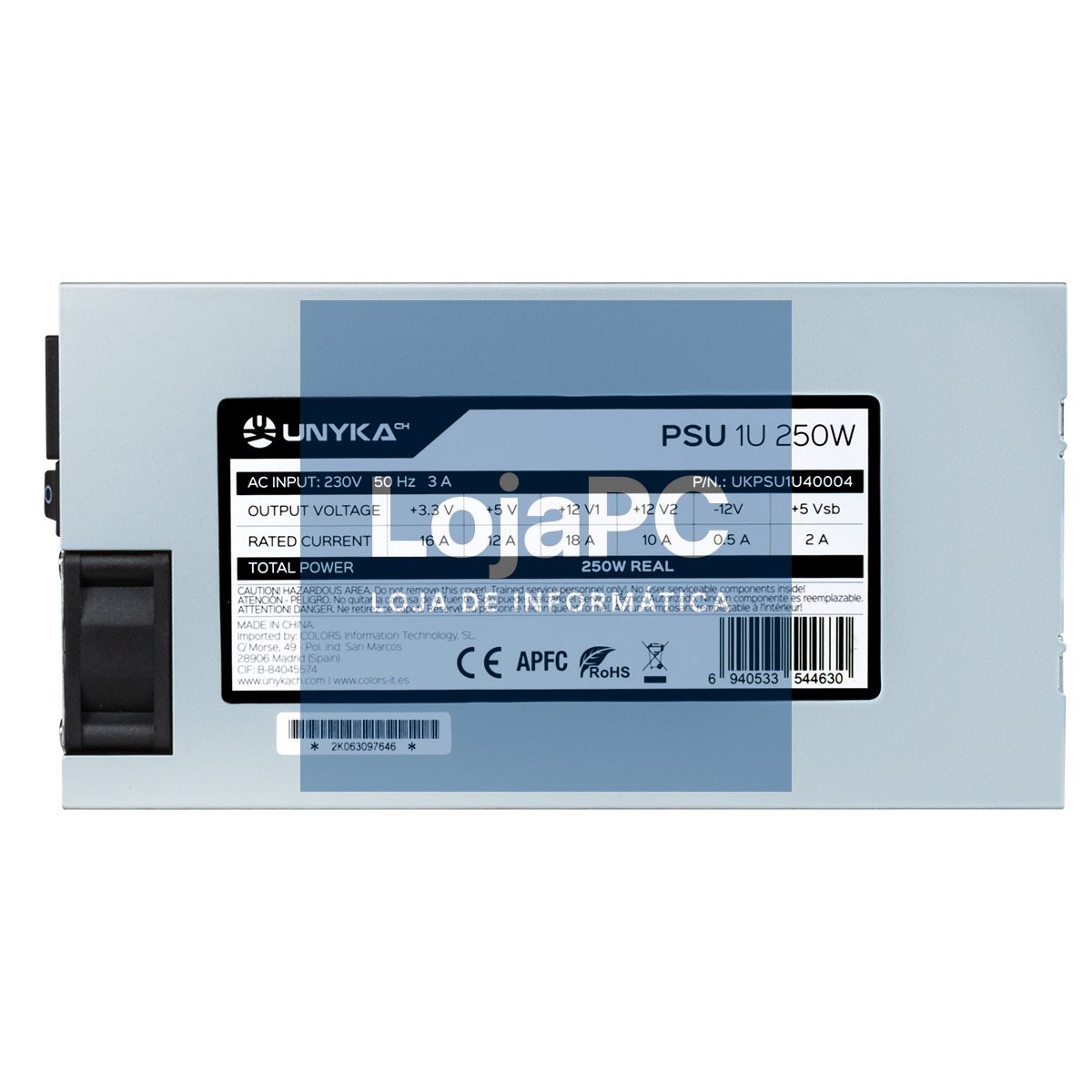 UNYKAch Fonte de Alimentação 1U Standard 250W APFC, para caixa RACK 19" de 1U > Não inclui embalagem/caixa <