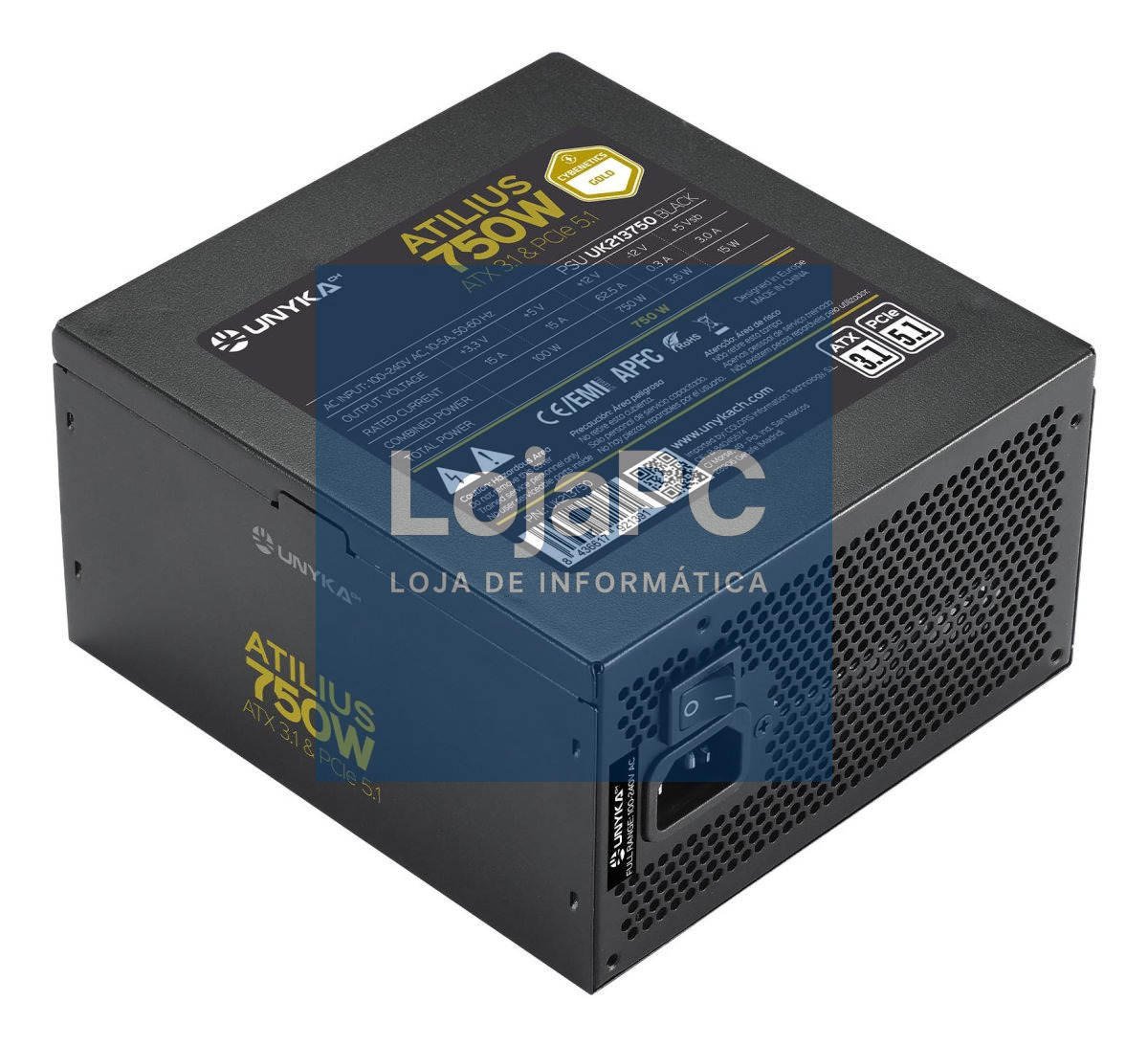 UNYKAch Fonte de Alimentação Gaming Atilius 3.1 750W-BLACK - GOLD Full Range