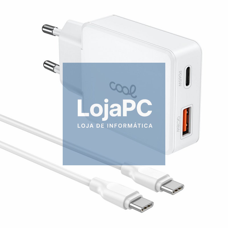 Cargador Red Universal Ultra Fast PD Tipo-C + USB COOL (65W + Cable Tipo-C) GaN Blanco