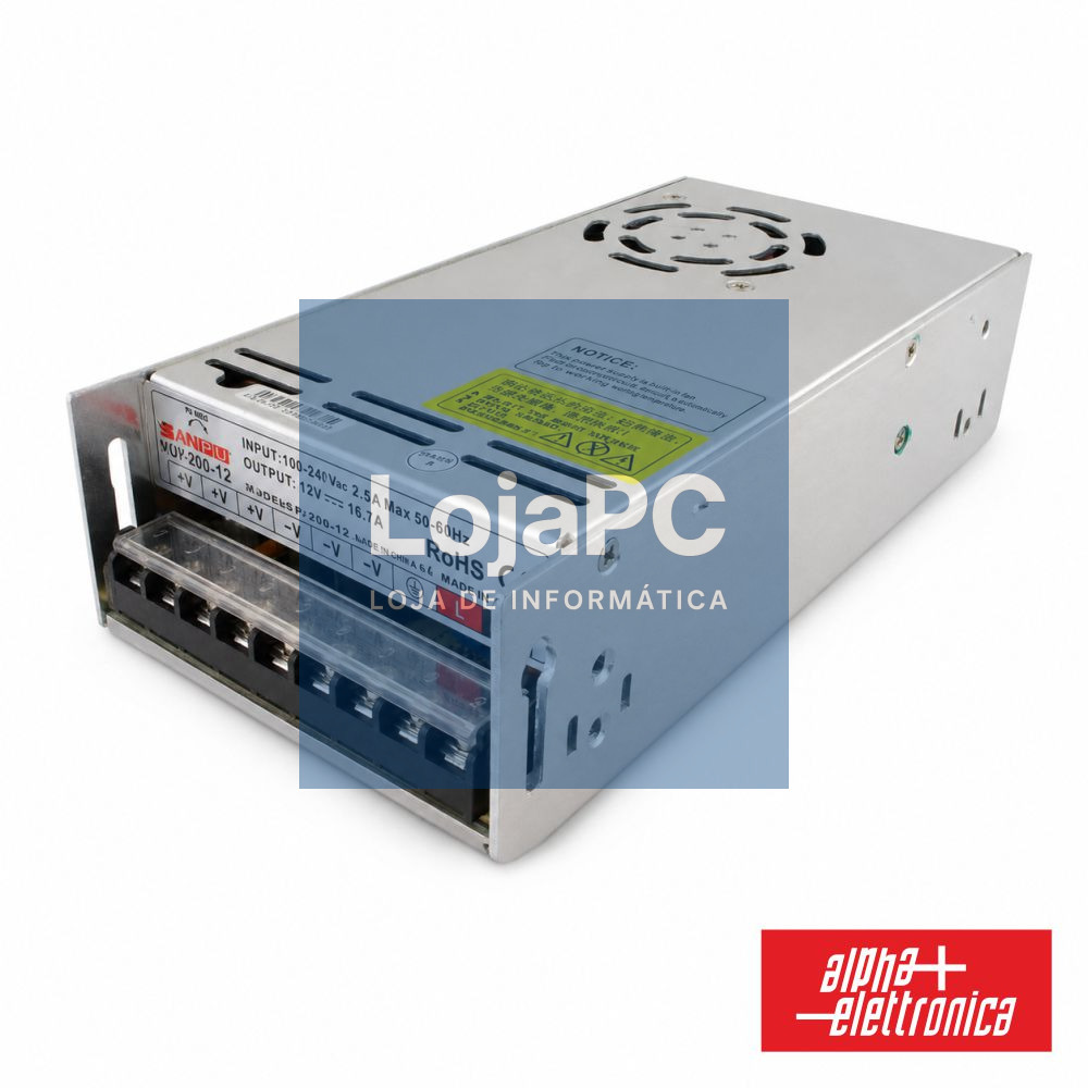 Fonte De Alimentação Industrial 24V 199.2W 8300mA PFC ALPHA