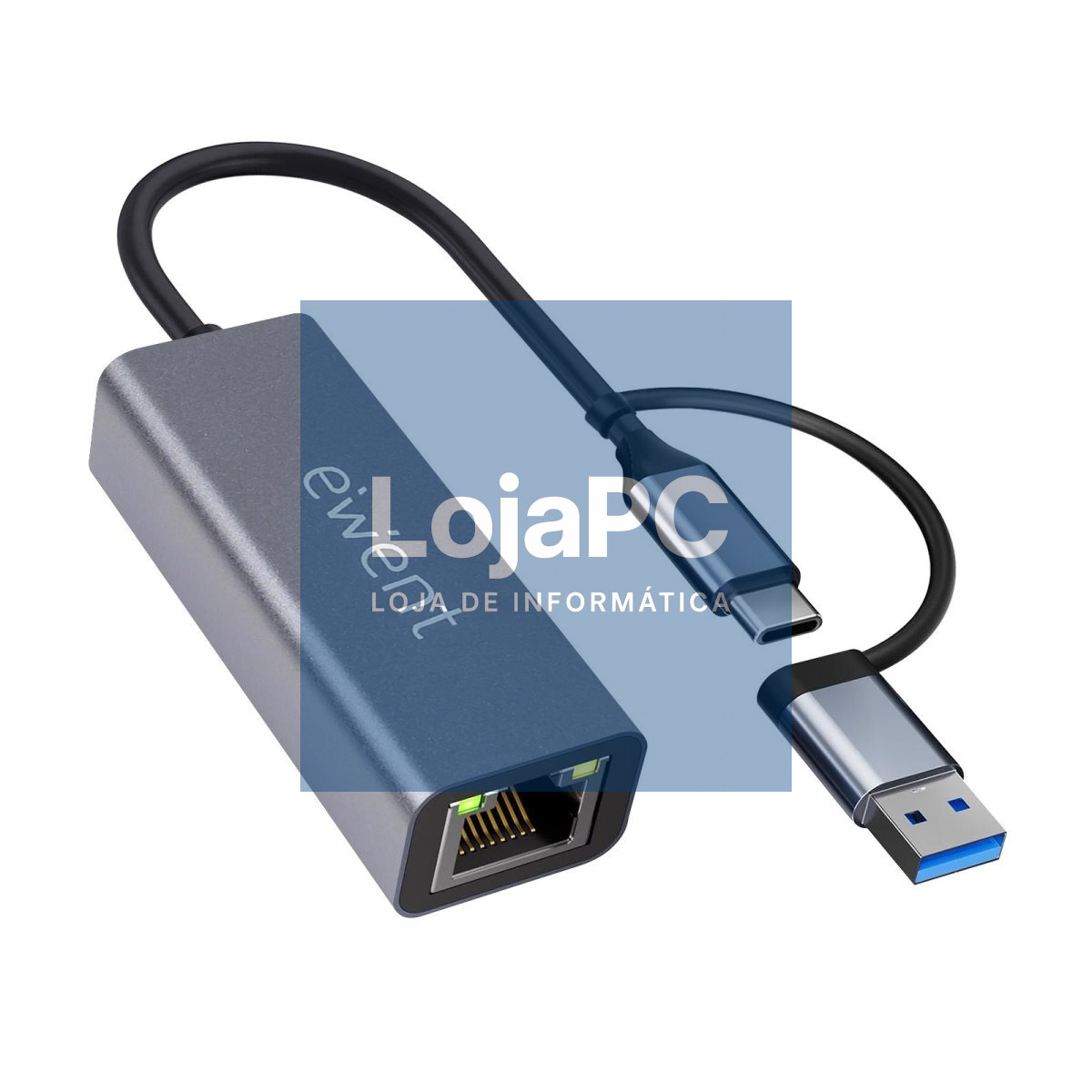 EWENT USB3.2 Gen 1 USB C+A a LAN Gigabit, Aluminium housing, Cable Length 150mm