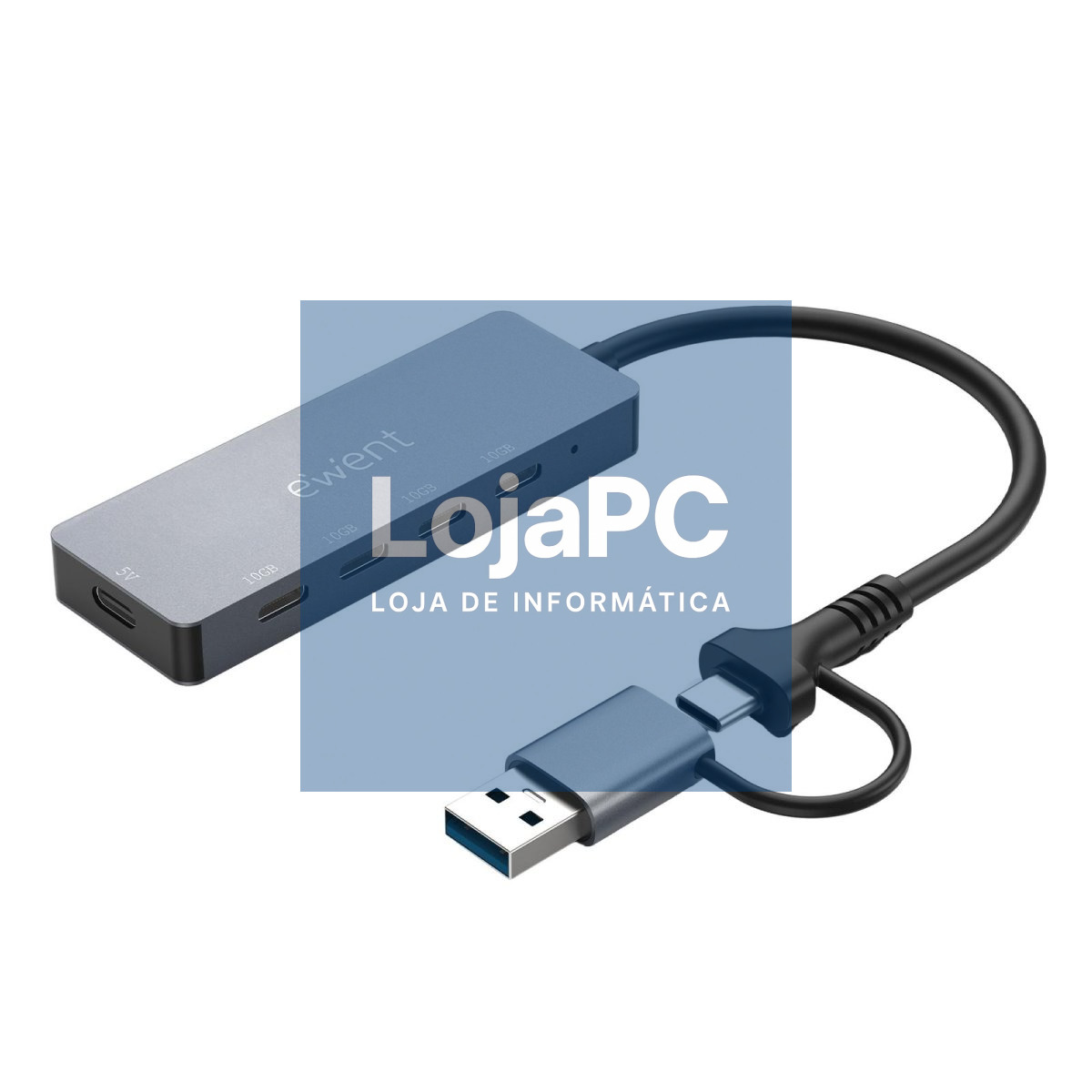 EWENT USB 3.2 Gen 2 (10Gbps), USB-C Hub, 4 ports USB-C USB 3.2 Gen 2, USB powered, extra USB-C DC power, Aluminium Housing, cable length 15cm, adapter USB-C to USB-A included