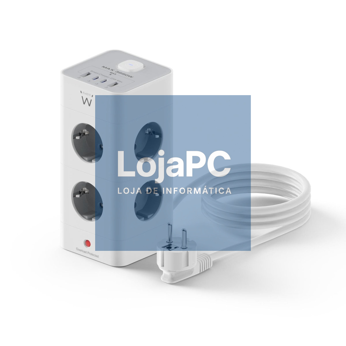 EWENT Tomada múltipla de 8 entradas Schuko + 2 x USB A e 2 x USB C