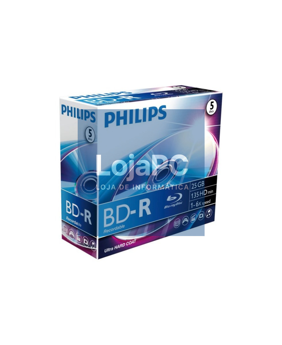 Philips Blu-Ray Recordable 25GB 6x Jewel Case (5 unidades)