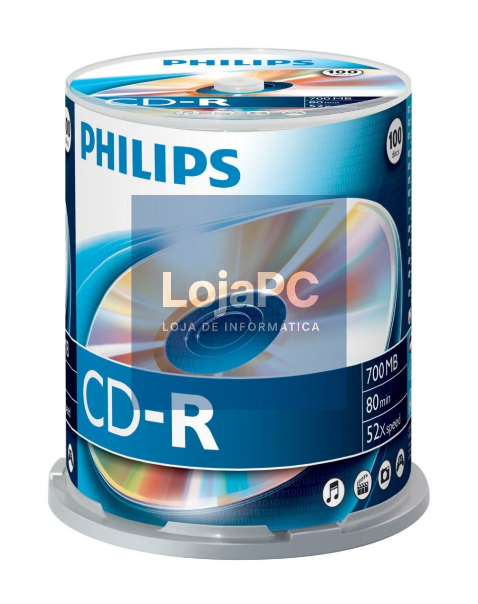 Philips CD-R 80Min 700MB 52x Cakebox (100 unidades)