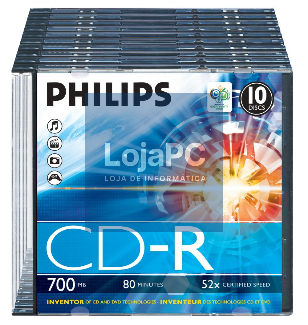 Philips CD-R 80Min 700MB 52x Slim Case (10 unidades)