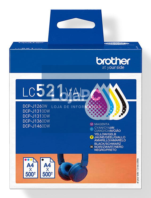 Brother Pack de 4 tinteiros: preto, cyan, amarelo e magenta (um de cada cor), Duração aproximada: até 500 páginas cada cor (segundo ISO/IEC 24711)