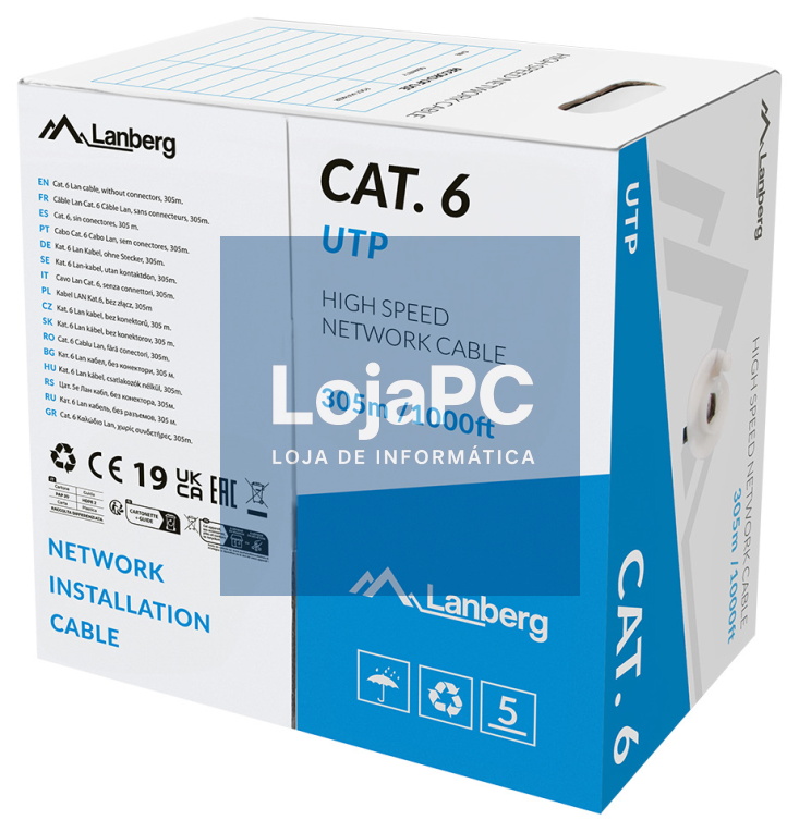 Lanberg LCU6L-11CU-0305-S cabo de rede Cinzento 305 m Cat6 U/UTP (UTP) Alrededor