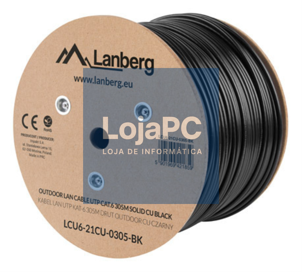 Lanberg LCU6-21CU-0305-BK cabo de rede Preto 305 m Cat6 U/UTP (UTP)