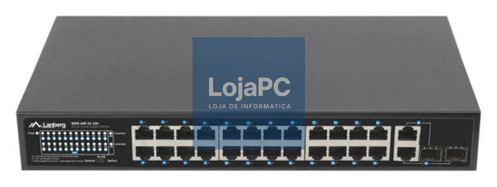 Lanberg RSFE-24P-2C-250 switch No administrado Gigabit Ethernet (10/100/1000) Energia sobre Ethernet (PoE) 1U Preto