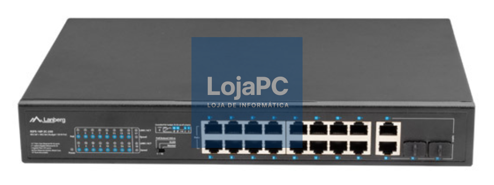 Lanberg RSFE-16P-2C-250 switch No administrado Gigabit Ethernet (10/100/1000) Energia sobre Ethernet (PoE) 1U Preto