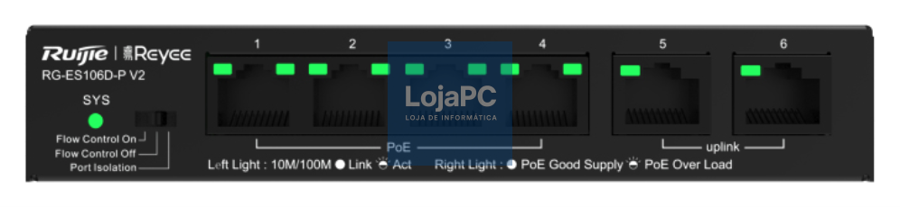 Ruijie Networks RG-ES106D-P V2 switch No administrado Fast Ethernet (10/100) Energia sobre Ethernet (PoE) Preto