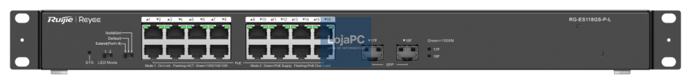 Ruijie Networks RG-ES118GS-P-L switch No administrado L2 Gigabit Ethernet (10/100/1000) Energia sobre Ethernet (PoE) Preto