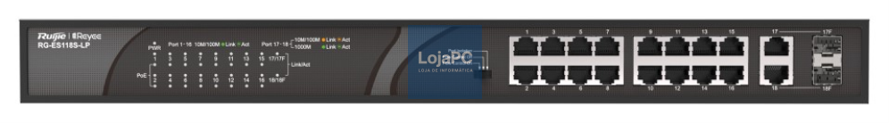 Ruijie Networks RG-ES118S-LP switch No administrado Fast Ethernet (10/100) Energia sobre Ethernet (PoE) Preto