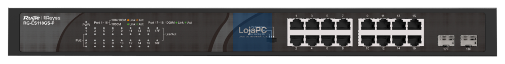 Ruijie Networks RG-ES118GS-P switch No administrado Gigabit Ethernet (10/100/1000) Energia sobre Ethernet (PoE) Preto