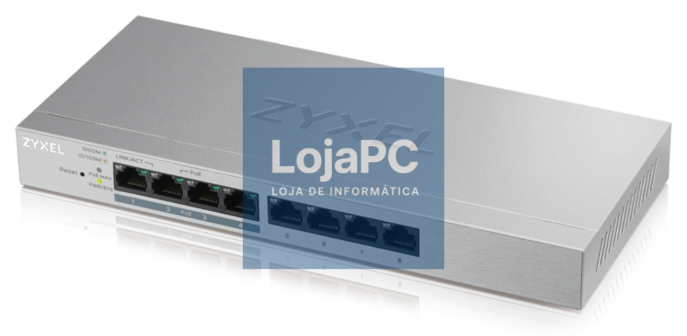 Zyxel GS1200-8HP v2 Gerido Gigabit Ethernet (10/100/1000) Energia sobre Ethernet (PoE) Cinzento