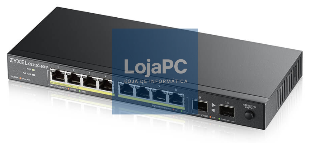 Zyxel GS1100-10HP v2 No administrado Gigabit Ethernet (10/100/1000) Energia sobre Ethernet (PoE) Preto