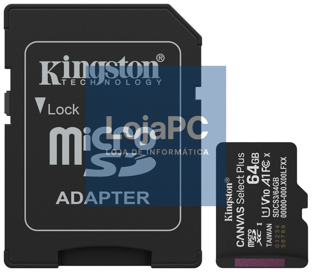 Kingston Technology 64GB microSDXC Canvas Select Plus Gen3 100MB/s A1 (inclui adaptador de SD)