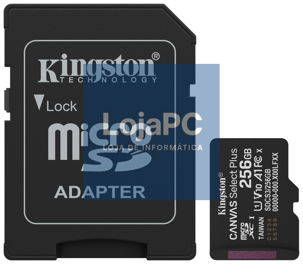 Kingston Technology 256GB microSDXC Canvas Select Plus Gen3 150MB/s A1 (inclui adaptador de SD)