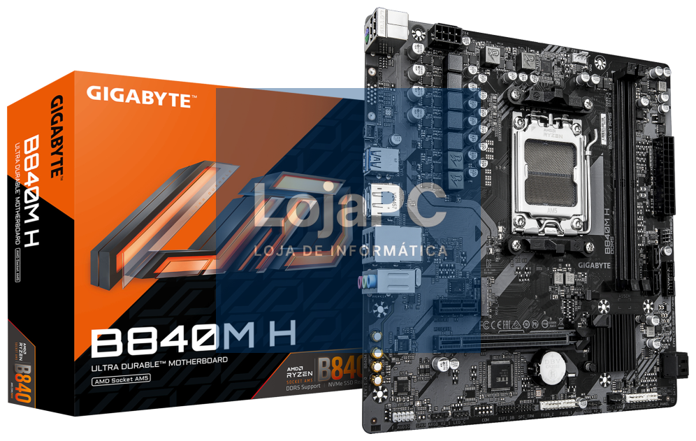 GIGABYTE B840M H Placa-mãe - Processadores AMD Ryzen 9000, VRM de 5+2+2 fases, até 7200MHz DDR5 (O.C), 1xPCIe 4.0 M.2, LAN 1GbE, USB 3.2 Gen 1