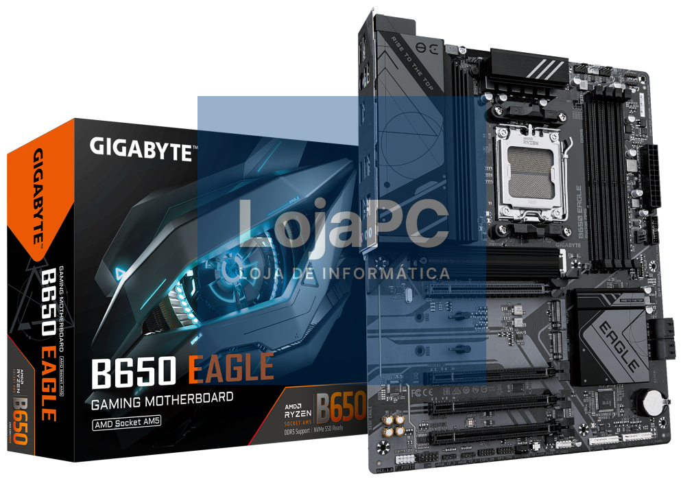 GIGABYTE B650 EAGLE Placa-mãe - AMD Ryzen serie 9000, VRM de 12+2+2 fases, até 7600 MHz DDR5 (OC), 1xPCIe 5.0 + 2xPCIe 4.0 M.2, LAN GbE, USB 3.2 Gen 2