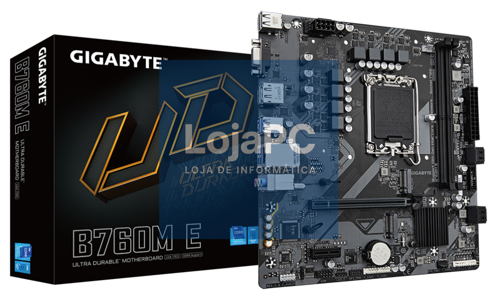 GIGABYTE B760M E Placa-mãe - Compatível com processadores Intel Core 14ª geração, VRM de 6+1+1 fases, até 7200 MHz DDR5 (OC), 2xPCIe 4.0 M.2, LAN 1 GbE, USB 3.2 Gen 1