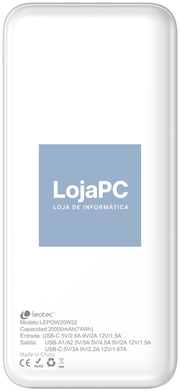 Leotec LEPOW20W22W powerbank Polímero de lítio 20000 mAh Branco
