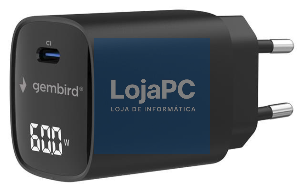 Gembird TA-UC-1C-PD60LCD-01-BK carregador de dispositivo telemóvel Portátil, Smartphone, Tableta Preto Corrente alterna Carga rápida Interior