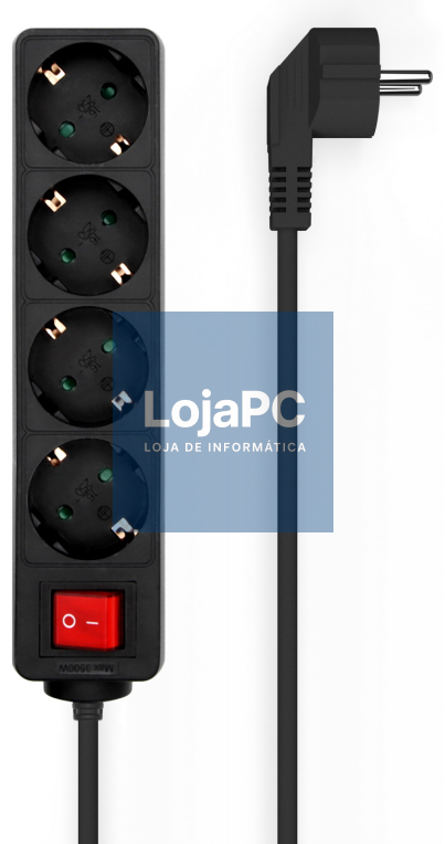 AISENS Base Multiple 4 Tomadas com Interruptor com fio 3×1.5mm2, Preto, 1.4 m