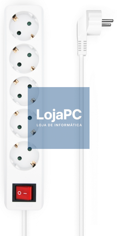 AISENS Base Multiple 5 Tomadas com Interruptor com fio 3×1.5mm2, Branco, 1.4 m