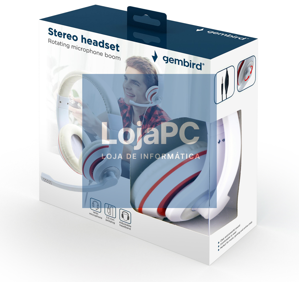 Gembird MHS-03-WTRD auscultador y casco Auscultadores Alámbrico Diadema Chamadas/Música Vermelho, Branco