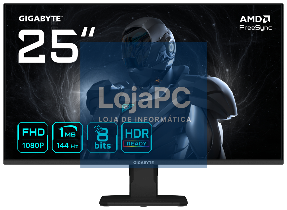 GIGABYTE GS25F14 Monitor Gaming FHD de 25” - 1920 x 1080, 144Hz, 1ms, 300 cd/m², Display HDR 10, HDMI 2.0, DisplayPort 1.2