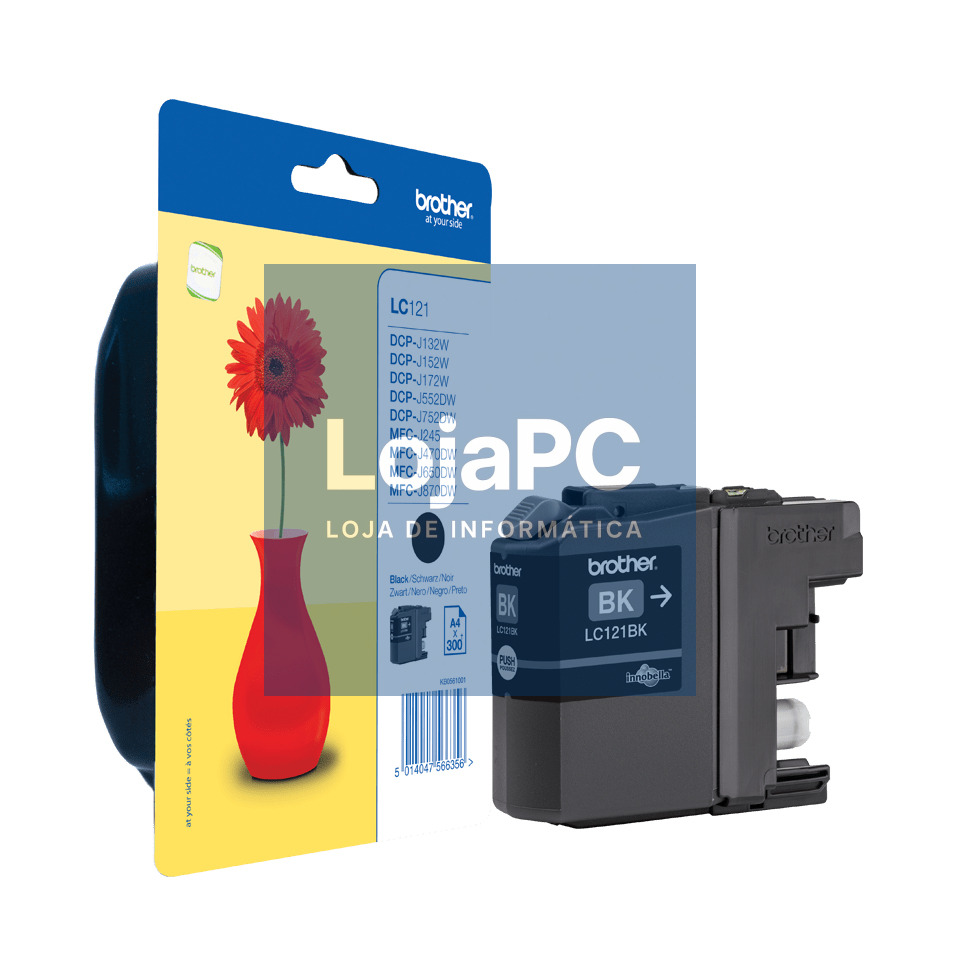 Tinteiro BROTHER LC121BKBP Preto - DCP-J1x2W/552DW/752DW, MFC-J245/470DW/650DW/870DW