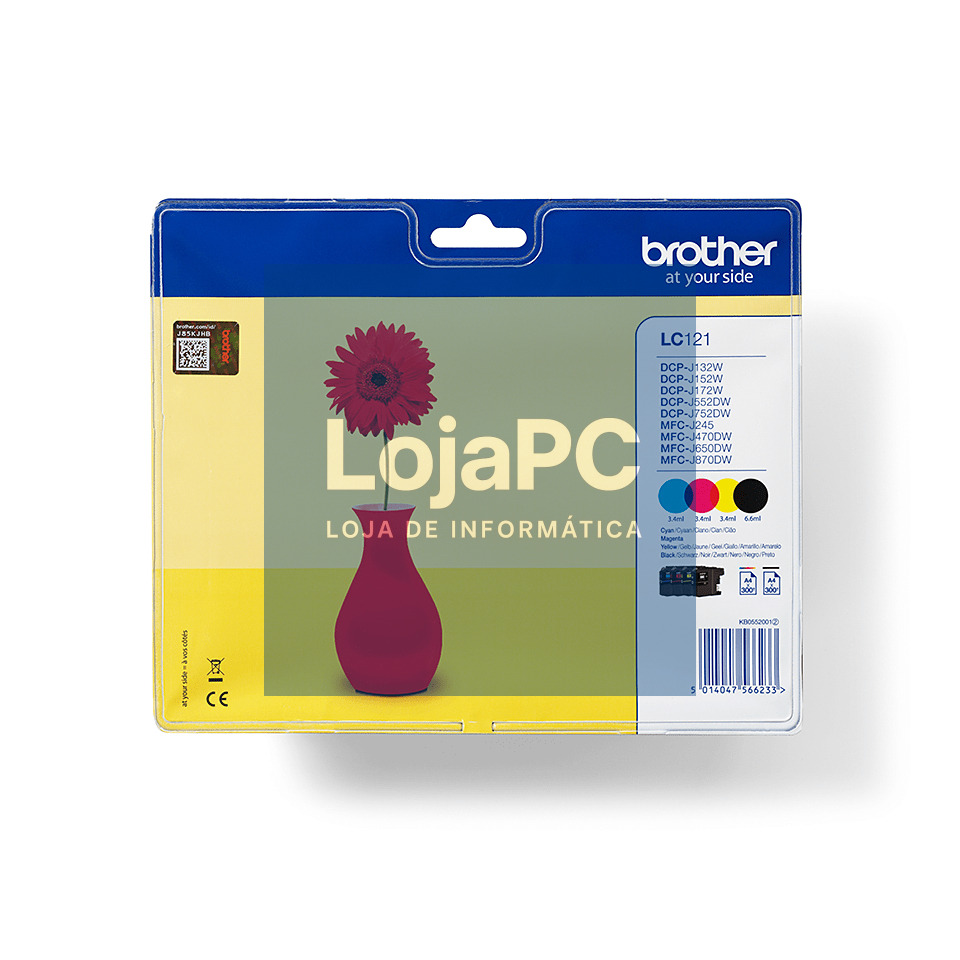 Tinteiro BROTHER LC121VALBP Pack 4 Cores - DCP-J1x2W/552DW/752DW, MFC-J245/470DW/650DW/870DW