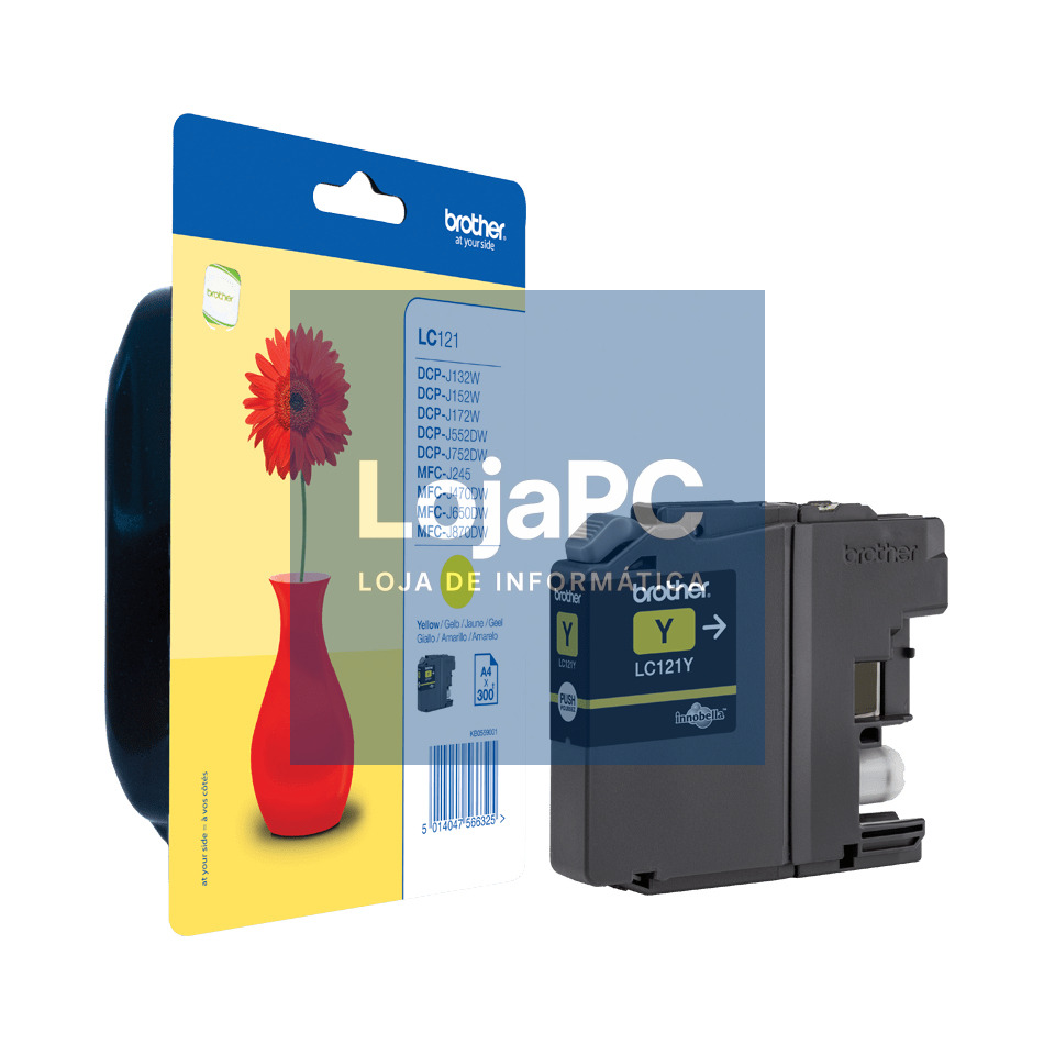 Tinteiro BROTHER LC121YBP Amarelo - DCP-J1x2W/552DW/752DW, MFC-J245/470DW/650DW/870DW