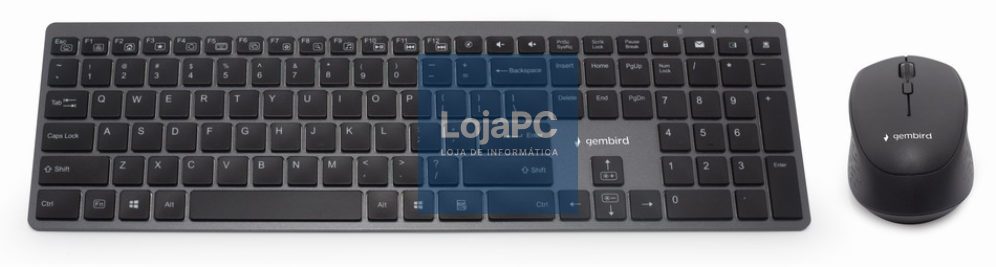 Gembird KBS-ECLIPSE-M500-PT teclado Rato incluido Universal RF sem fios QWERTY Portugués Cinzento