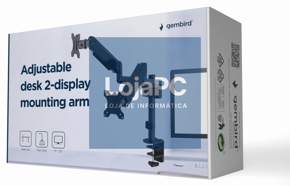 Gembird MA-DA2P-01 suporte para monitor 81,3 cm (32") Secretária Preto