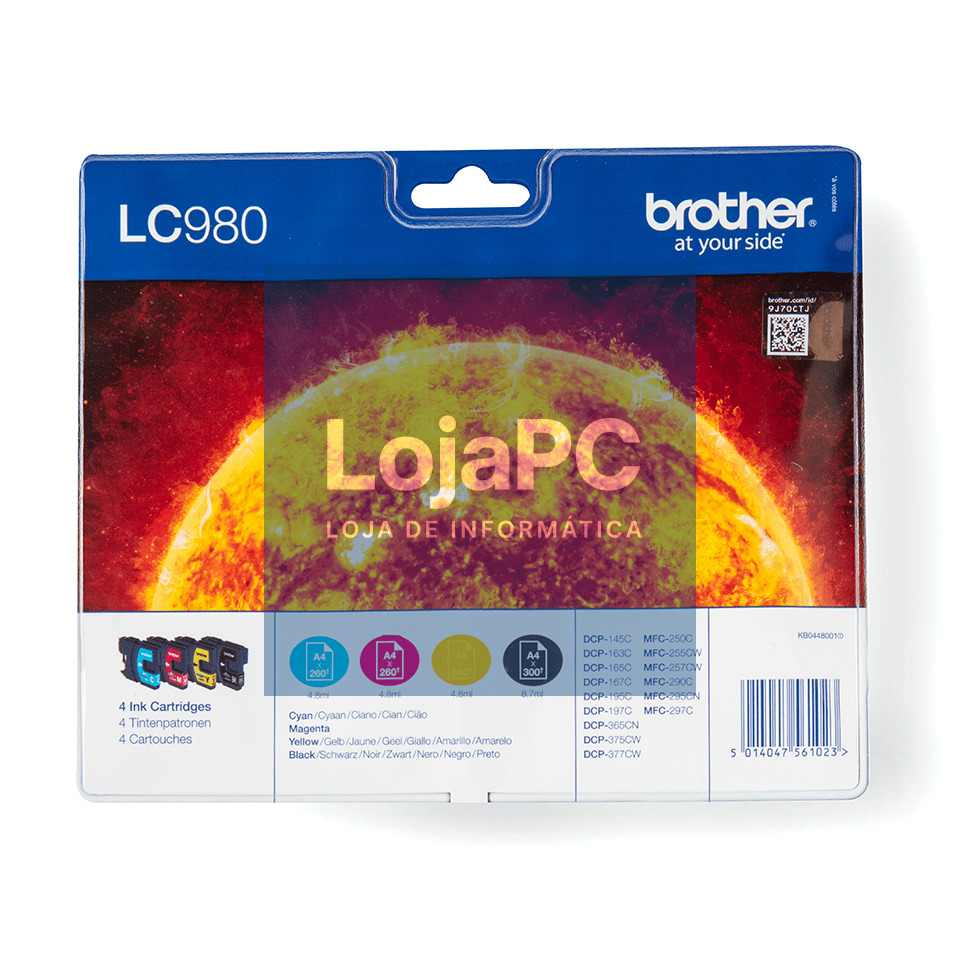 Tinteiro BROTHER LC980VALBP Pack 4 Cores - MFC-25x/29x, DCP-145C/165C/195C/375CW/365CN